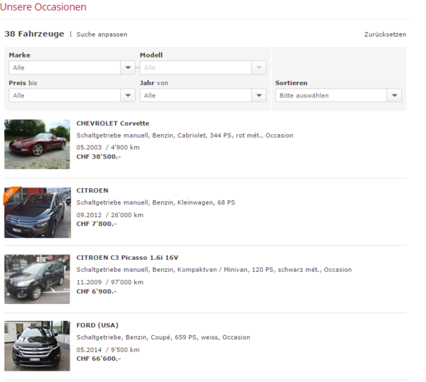 Hier werden Ihre Fahrzeuge aus autoscout24.ch angezeigt